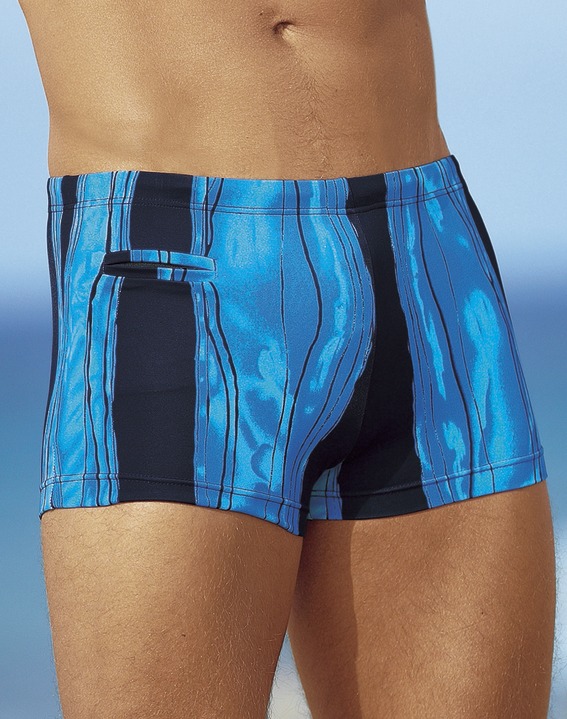 Badehosen - Badehose in Kastenform mit Reissverschlusstasche, in Größe 005 bis 013, in Farbe NAVY-BLAU