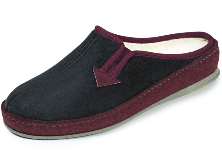 Hausschuhe - Atmungsaktive Damen-Hauschuhe, mit Gummizug, in Größe 036 bis 043, in Farbe SCHWARZ-BORDEAUX Ansicht 1