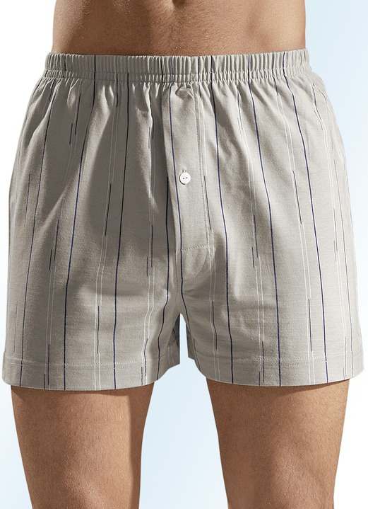 Unterhosen - Viererpack Boxershorts, mit Eingriff, uni gestreift, in Größe 005 bis 016, in Farbe 2X KITT-BUNT, 2X STAHLBLAU-BUNT Ansicht 1