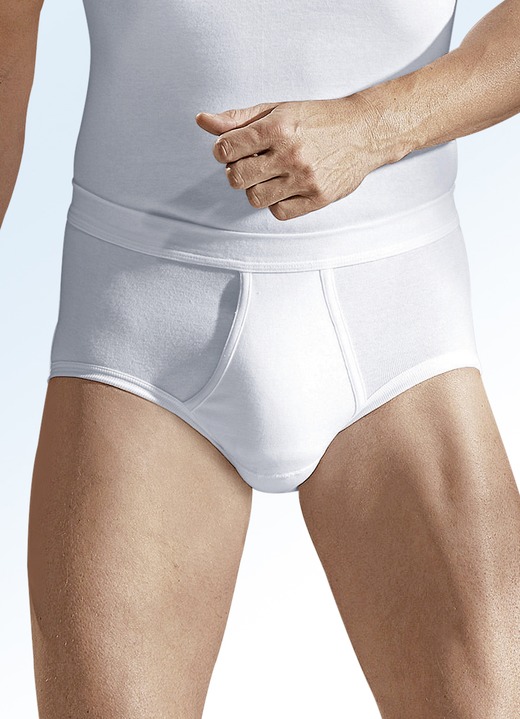 Unterhosen - Hermko Fünferpack Slips aus Feinripp mit Eingriff, weiß, in Größe 005 bis 013, in Farbe WEISS Ansicht 1