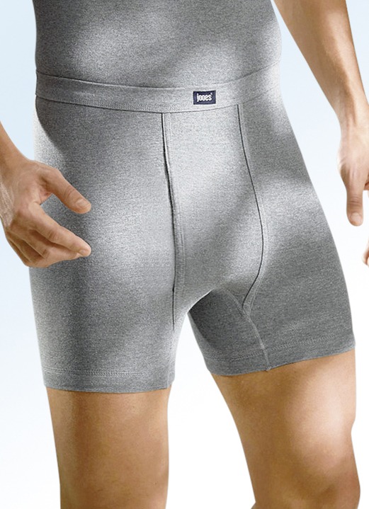 Unterhosen - Viererpack Unterhosen aus Feinripp mit Eingriff, in Größe 005 bis 013, in Farbe 2X STEINGRAU MELIERT, 2X JEANSBLAU MELIERT Ansicht 1