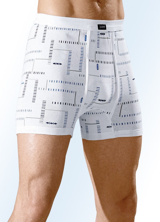 Unterhosen - Dreierpack Unterhosen aus Feinripp mit Eingriff, bunt dessiniert Unterhosen - Dreierpack Unterhosen aus Feinripp mit Eingriff, bunt dessiniert, in Größe 005 bis 013, in Farbe 2X WEISS-BUNT, 1X HELLBLAU-BUNT