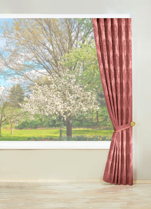 Klassisch - Jacquard-Einzelschal mit Universalschienenband, in Größe 501 (H150xB115 cm) bis 899 (2er-Pack Raffhalter, ca. 60 cm lang), in Farbe ROSÉ Ansicht 1