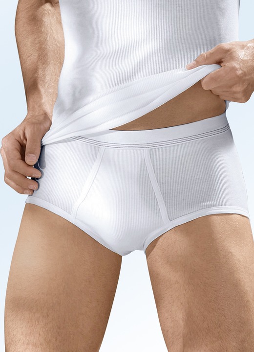Unterhosen - Hermko Fünferpack Slips aus Doppelripp mit Eingriff, weiß, in Größe 005 bis 013, in Farbe WEISS Ansicht 1