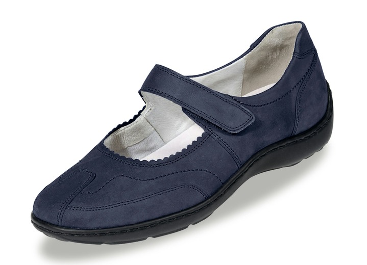 Weite H - Waldläufer, bequeme Damen-Slipper, Weite H, mit herausnehmbarem Fussbett, in Größe 4 bis 8 1/2, in Farbe MARINE Ansicht 1