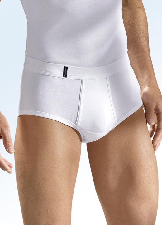 Unterhosen - Dreierpack Slips aus Feinripp mit Eingriff, weiß, Bio-Baumwolle, in Größe 005 bis 010, in Farbe WEISS Ansicht 1