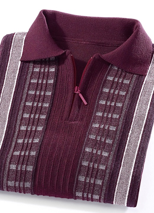 Gemustert - Faszinierender Polopullover mit kurzem Reissverschluss, in Größe 046 bis 062, in Farbe BORDEAUX MELIERT Ansicht 1