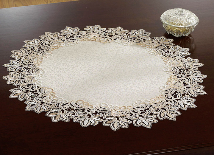 Tischdecken - Elegante Raumdekoration mit 2-farbiger Makramee-Spitze, in Größe 100 (Läufer, 30x 60 cm) bis 404 (Kissenhülle, 40x 40 cm), in Farbe CREME Ansicht 1