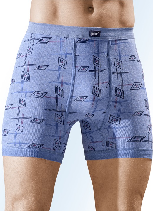 Unterhosen - Viererpack Unterhosen aus Feinripp mit Eingriff, in Größe 005 bis 014, in Farbe 2X JEANSBLAU MELIERT-BUNT, 2X HELLGRAU MELIERT-BUNT