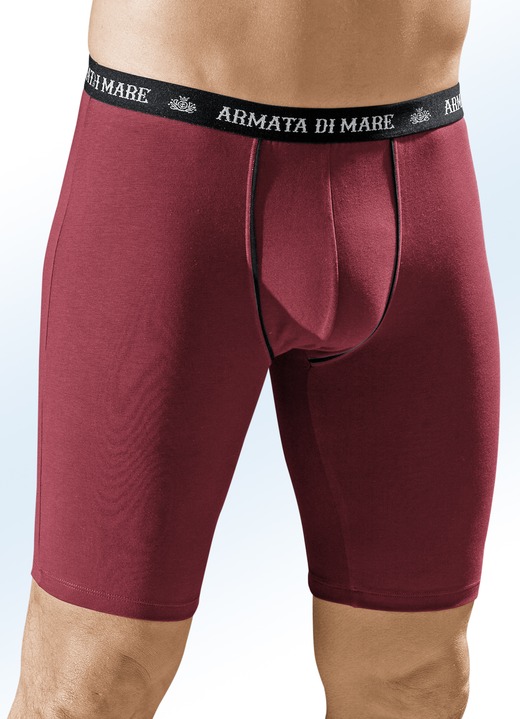 Unterhosen - Dreierpack Longpants, mit Elastikbund, Kontrastpaspeln, in Größe 004 bis 010, in Farbe 1X BORDEAUX, 1X MARINE, 1X SCHWARZ