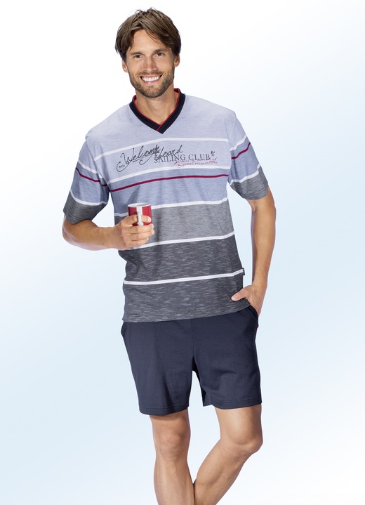 Pyjamas - Hajo Klima Komfort Shorty mit V-Ausschnitt Pyjamas - Hajo Klima Komfort Shorty mit V-Ausschnitt, in Größe 046 bis 060, in Farbe MARINE-HELLBLAU