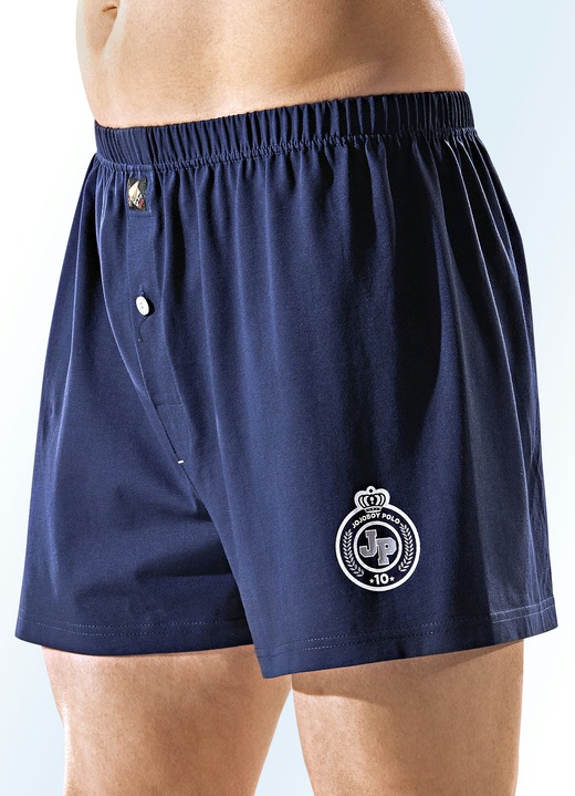 Unterhosen - Viererpack Boxershorts, uni mit Druckmotiv, in Größe 004 bis 013, in Farbe 2X MARINE, 2X GRAFIT