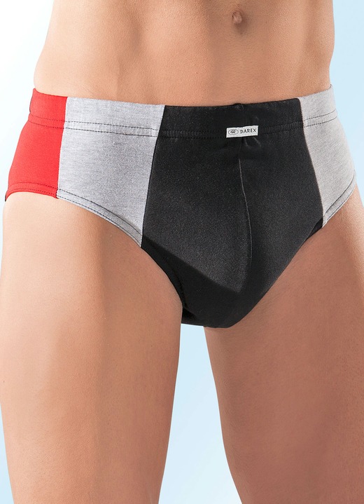 Unterhosen - Mehrfachpack Slips aus Feinjersey, bunt, in Größe 004 bis 009, in Farbe 3X SCHWARZ-ROT-GRAU MELIERT, 2X SCHWARZ-ROYALBLAU-GRAU MELIERT, in Ausführung Fünferpack Slips
