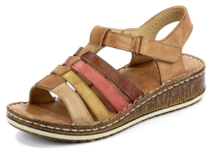 Sandaletten & Pantoletten - Gemini Riemchen-Sandalette mit praktischem Klettverschluss, in Größe 036 bis 042, in Farbe COGNAC-BUNT