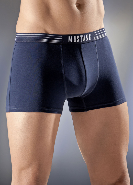 Unterhosen - Mustang Dreierpack Pants, uni, in Größe L (6) bis XXL (8), in Farbe 2X NAVY, 1X GRAFIT Ansicht 1
