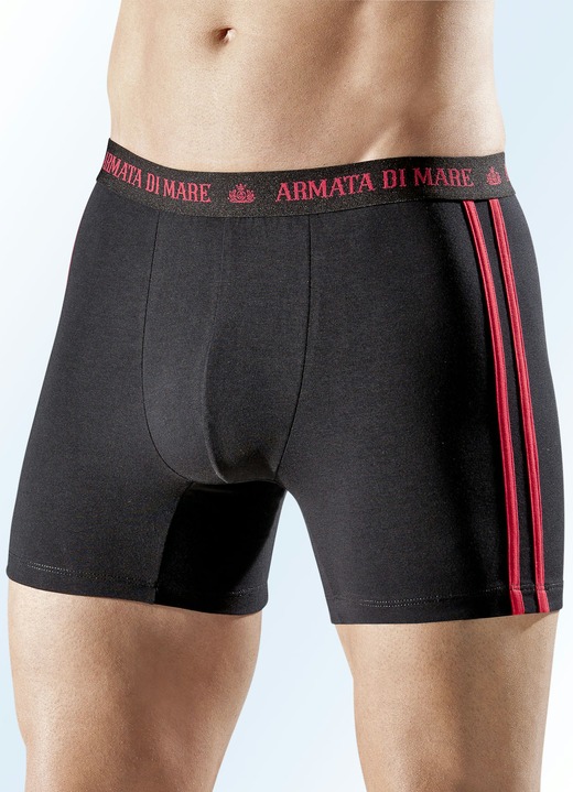 Unterhosen - Viererpack Pants, uni mit Kontraststreifen, in Größe 005 bis 011, in Farbe 2X SCHWARZ-ROT, 2X UNI SCHWARZ Ansicht 1