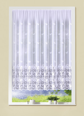 Filigraner Blumenfenster-Vorhang mit Automatikfaltenband 1:3