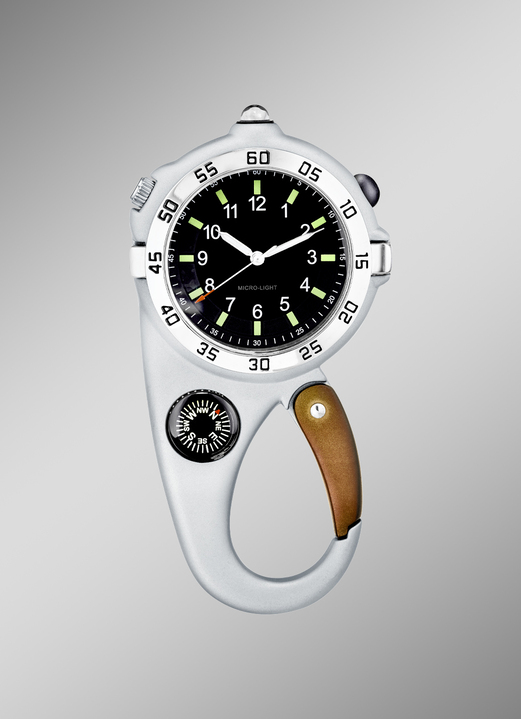 - Quartz-Karabiner-Uhr mit Taschenlampenfunktion, in Farbe  Ansicht 1