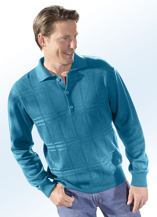 Uni - Polopullover mit kurzer Knopfleiste in 3 Farben Uni - Polopullover mit kurzer Knopfleiste in 3 Farben, in Größe 046 bis 062, in Farbe PETROL