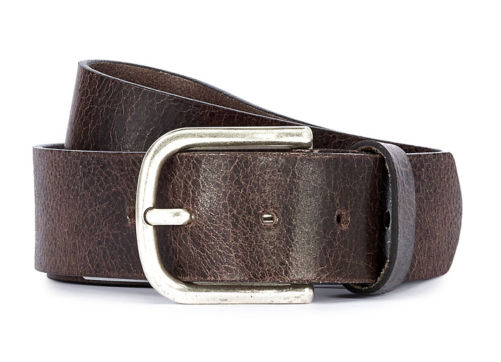 Herrenmode - Klassischer Herren-Gürtel aus Leder, 4 cm breit, in Größe 090 bis 120, in Farbe DUNKELBRAUN Ansicht 1