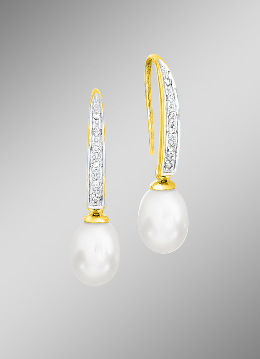 Ohrschmuck - Ohrhaken mit Diamanten und Süßwasser-Zuchtperle, in Farbe  Ansicht 1