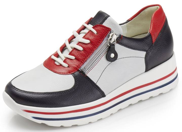 Weite H - Waldläufer Sneaker aus bestem Nappaleder, in Größe 3 1/2 bis 8, in Farbe BLAU-WEISS-ROT Ansicht 1
