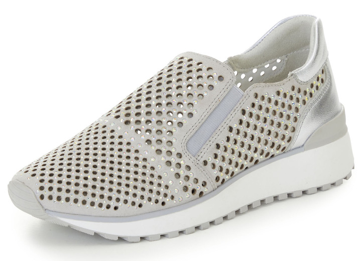 - Caprice Slipper mit Glitzersteinchen, in Größe 036 bis 042, in Farbe GRAU-SILBER Ansicht 1