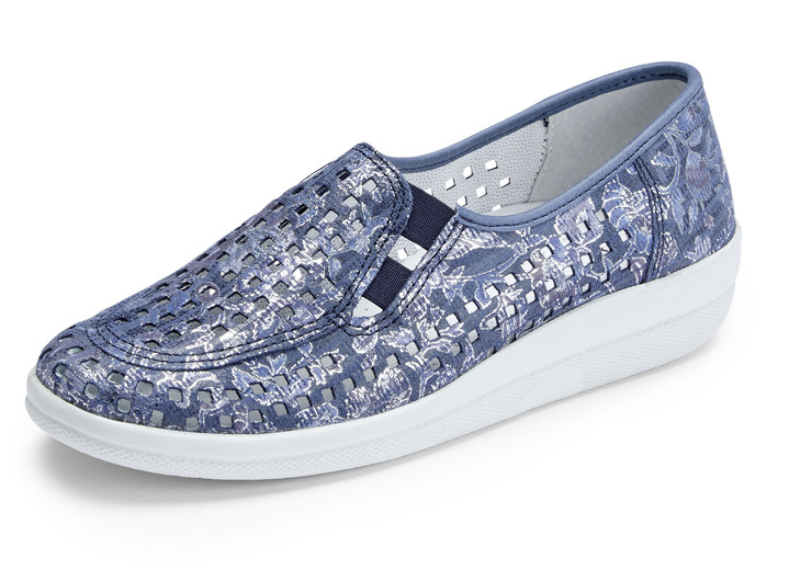 Slipper & Schnürschuhe - ELENA EDEN, sommerliche Damen-Slipper, Weite G, mit herausnehmbarem Fussbett, in Größe 036 bis 042, in Farbe JEANS Ansicht 1