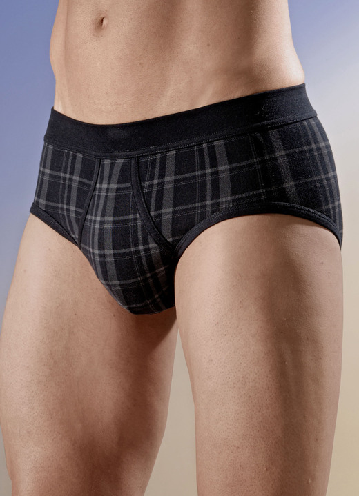 Unterhosen - Schiesser Zweierpack Slips mit Karodessin Unterhosen - Schiesser Zweierpack Slips mit Karodessin, in Größe 005 bis 010, in Farbe SCHWARZ