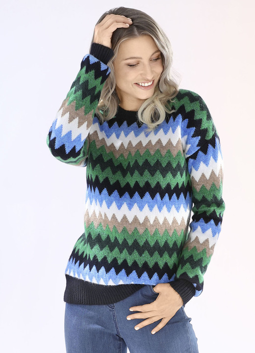 Langarm - Pullover in Jacquard-Dessin Langarm - Pullover in Jacquard-Dessin, in Größe L(44/46) bis XS(32/34), in Farbe MARINE-MULTICOLOR
