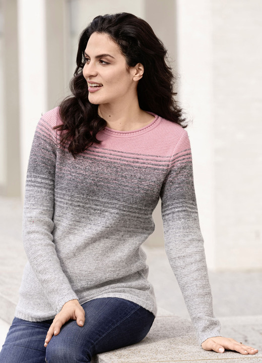 Langarm - Pullover in Garnmix, in Größe 036 bis 052, in Farbe LACHS-GRAU