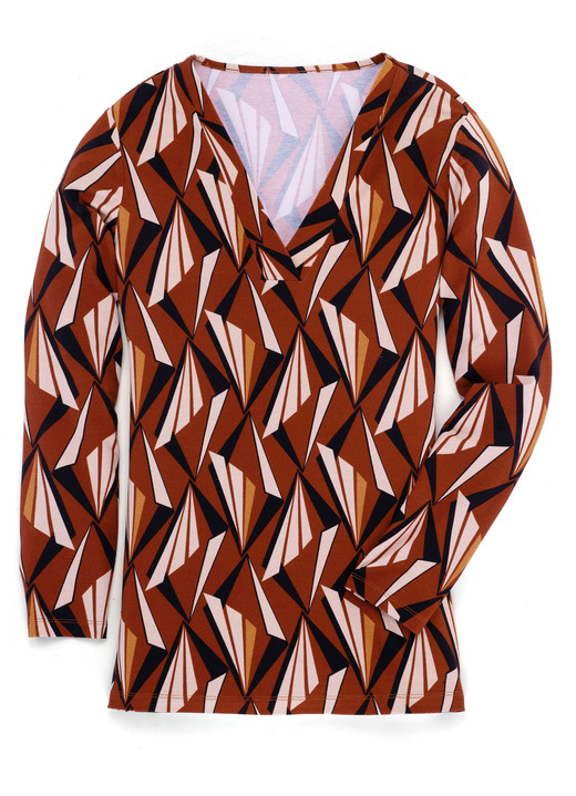 - Allover gemustertes Shirt in 2 Farben, in Größe 036 bis 054, in Farbe BRAUN-CAMEL