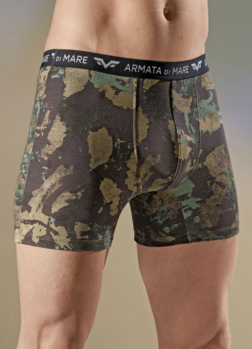 Unterhosen - Dreierpack Pants in Camouflage-Optik, mit Elastikbund, in Größe 004 bis 010, in Farbe BRAUN-OLIV-CAMEL