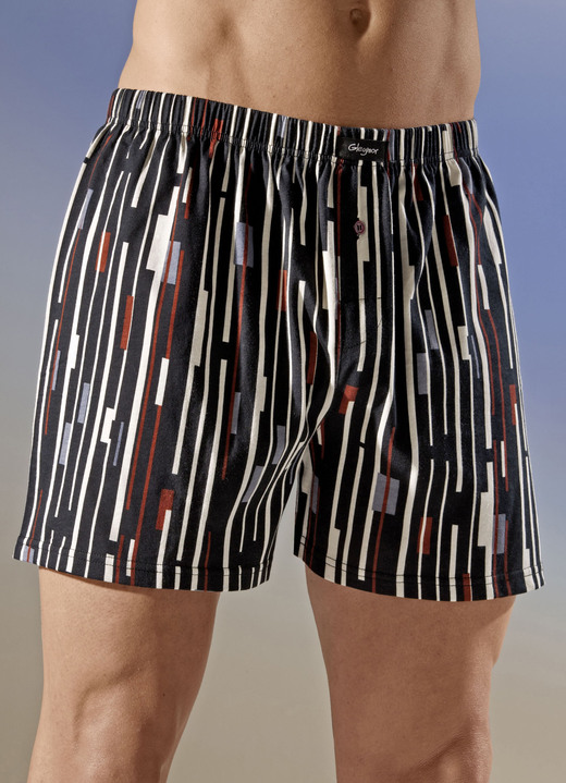 Unterhosen - Viererpack Boxershorts mit Streifendessin, in Größe 005 bis 014, in Farbe 2X SCHWARZ-BUNT, 2X GRAU-BUNT