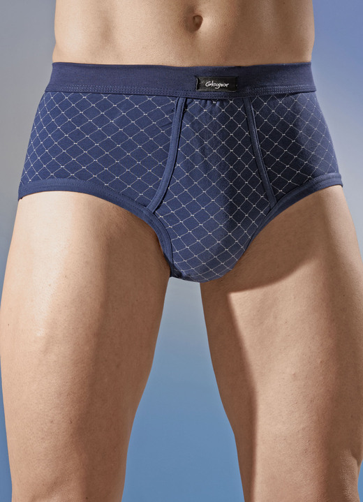 Unterhosen - Viererpack Slips aus Feinjersey, mit Eingriff, in Größe 005 bis 011, in Farbe 2X MARINE-BEIGE, 2X HELLBLAU-MARINE