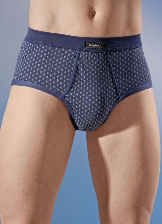 Unterhosen - Viererpack Slips, allover dessiniert, in Größe 005 bis 011, in Farbe 2X MARINE-BUNT, 2X SCHWARZ-BUNT