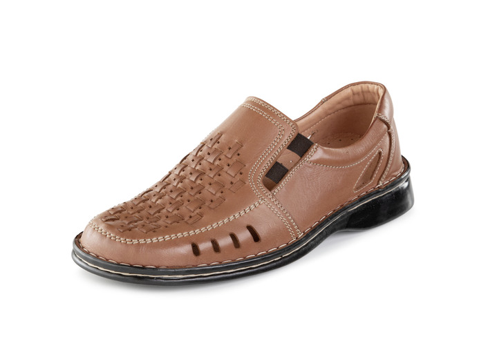 Slipper & Schnürschuhe - GINO GALANTE, sommerliche Herren-Slipper, mit Gummizug, in Größe 040 bis 046, in Farbe COGNAC Ansicht 1