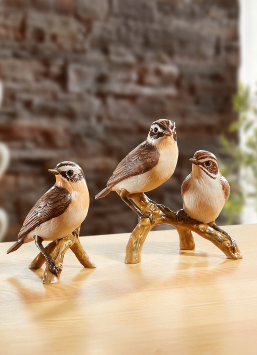 Wohnaccessoires - Braunkehlchen - Vogel des Jahres 2023, in Farbe BUNT, in Ausführung Braunkehlchen auf Ast