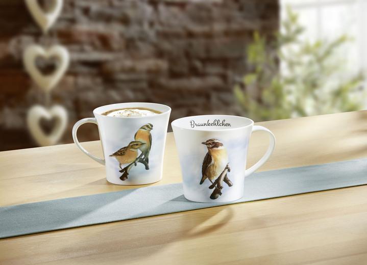 Wohnaccessoires - Henkelbecher mit Braunkehlchen-Motiv, in Farbe BUNT Ansicht 1