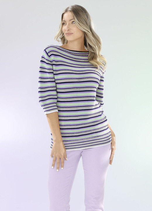 3/4-Arm - Pullover in Ringeldessin 3/4-Arm - Pullover in Ringeldessin, in Größe L(44/46) bis XXL(52/54), in Farbe MINT-FLIEDER-MULTICOLOR