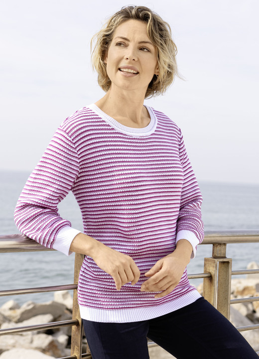 3/4-Arm - Pullover in Strickmix 3/4-Arm - Pullover in Strickmix, in Größe 036 bis 052, in Farbe WEISS-BEERE
