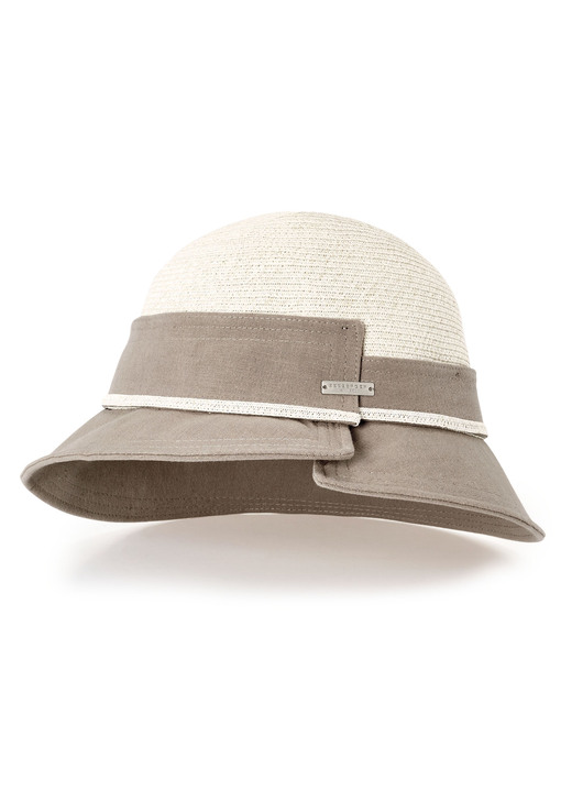Mützen & Hüte - Hut mit Krempe und Zierband aus Papierstroh, in Farbe BEIGE-TAUPE Ansicht 1