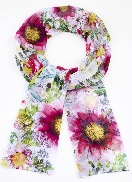 Schals - Schal mit Blütenmotiven, in Farbe WEISS-ROT-GELB-GRÜN Ansicht 1
