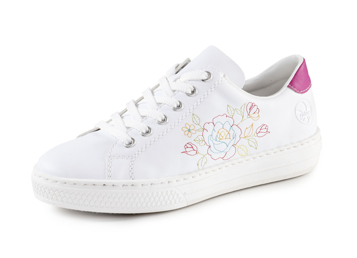 Slipper & Schnürschuhe - Rieker Sneaker mit verspielter Blüten-Stickerei, in Größe 036 bis 042, in Farbe WEISS-PINK Ansicht 1