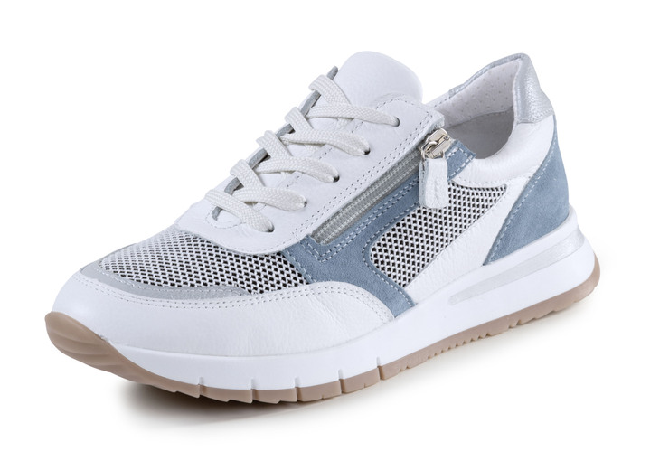 - ELENA EDEN Sneaker aus Nappa-, Veloursleder und Textil in Netzoptik, in Größe 036 bis 042, in Farbe WEISS-BLAU Ansicht 1