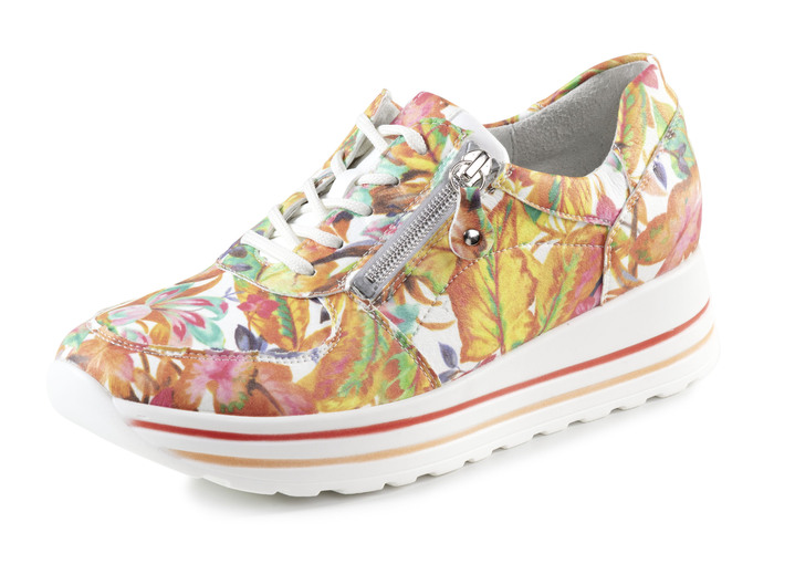 Weite H - Waldläufer Sneaker aus beschichtetem, floral bedrucktem Textilmaterial, in Größe 3 1/2 bis 8, in Farbe WEISS-BUNT Ansicht 1