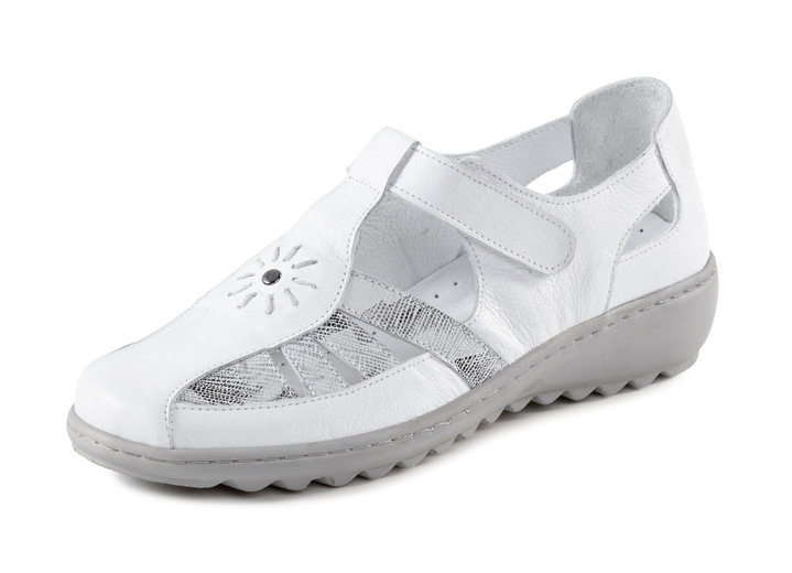 Slipper & Schnürschuhe - Gemini Slipper aus teilweise geprägtem Nappaleder, in Größe 036 bis 042, in Farbe WEISS-GRAU Ansicht 1