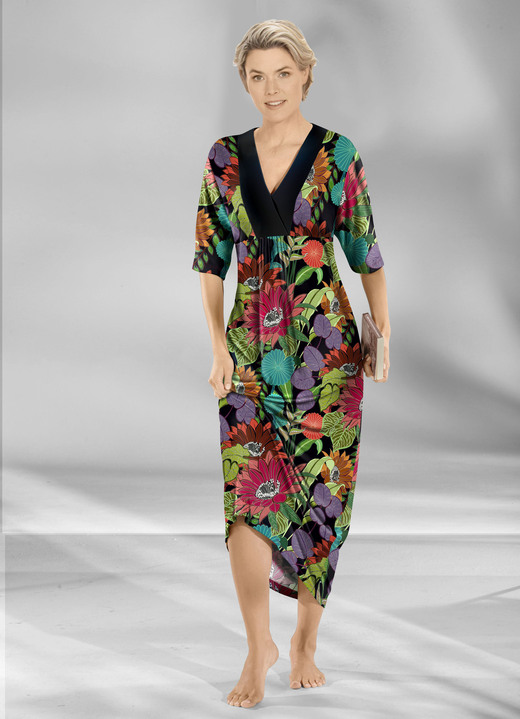 Kurzarm - Prachtvoller Kaftan in Premium-Qualität, in Größe 038 bis 060, in Farbe SCHWARZ-BUNT