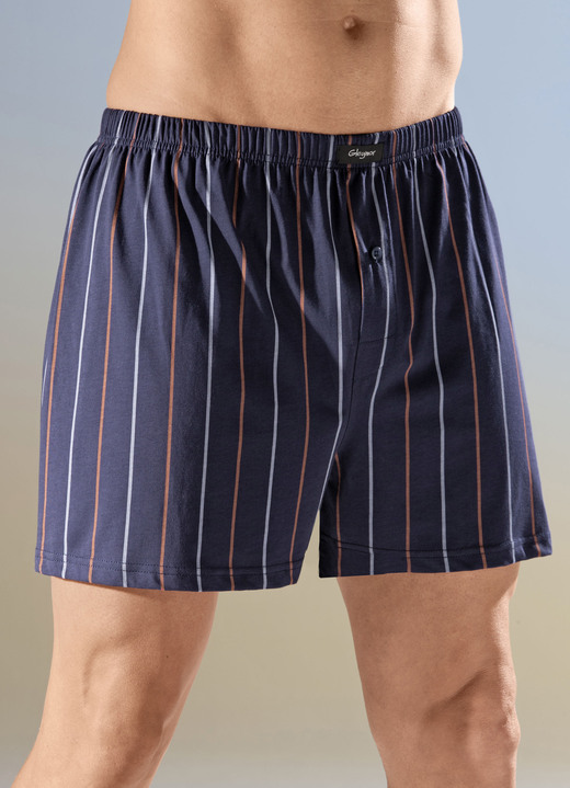 Unterhosen - Viererpack Boxershorts mit knöpfbarem Eingriff Unterhosen - Viererpack Boxershorts mit knöpfbarem Eingriff, in Größe 005 bis 014, in Farbe 2X MARINE GESTREIFT, 2X MARINE KARIERT