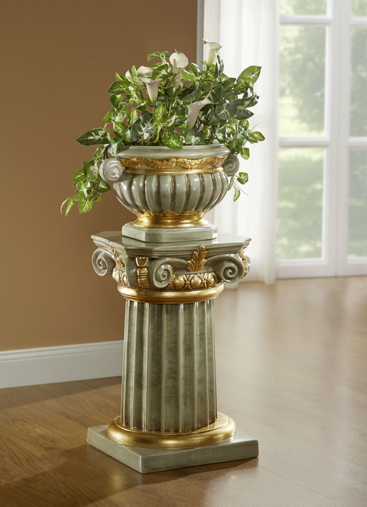 Wohnaccessoires - Säule mit Übertopf und echter Blattgoldauflage, in Farbe GRÜN-WEISS-GOLD Ansicht 1